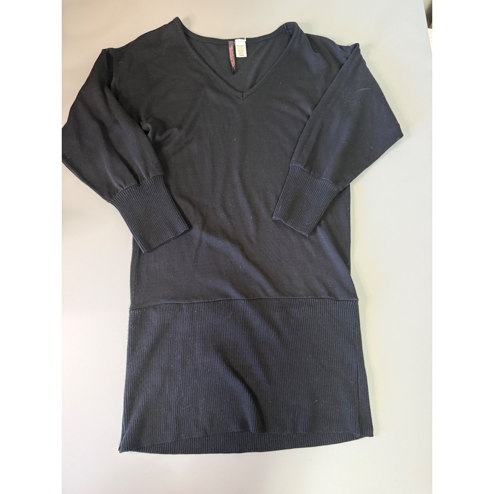 Absolutely Creative Worldwide Black V-Neck Ribbed Hem Sweater Dress Large USA